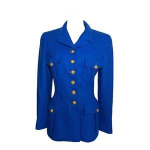 Chanel Vintage F/W 1996 Royal Blue Wool "CC" Logo Gripoix Button Jacket